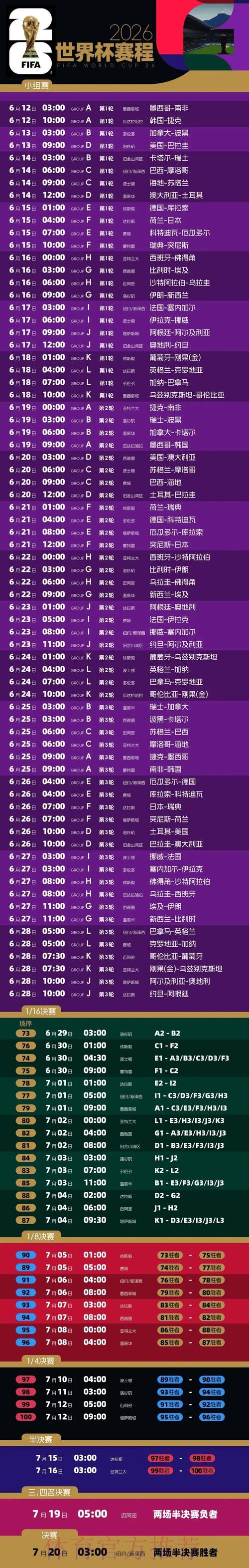 2026世界杯完整赛程今日实时赛程实时查看 2026世界杯完整赛程今日实时赛程实时查看